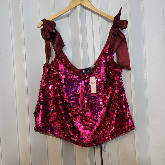 NWT Meave Anthro Barbie Pink Sequin Bow Top sz 1X - Picture 3 of 9